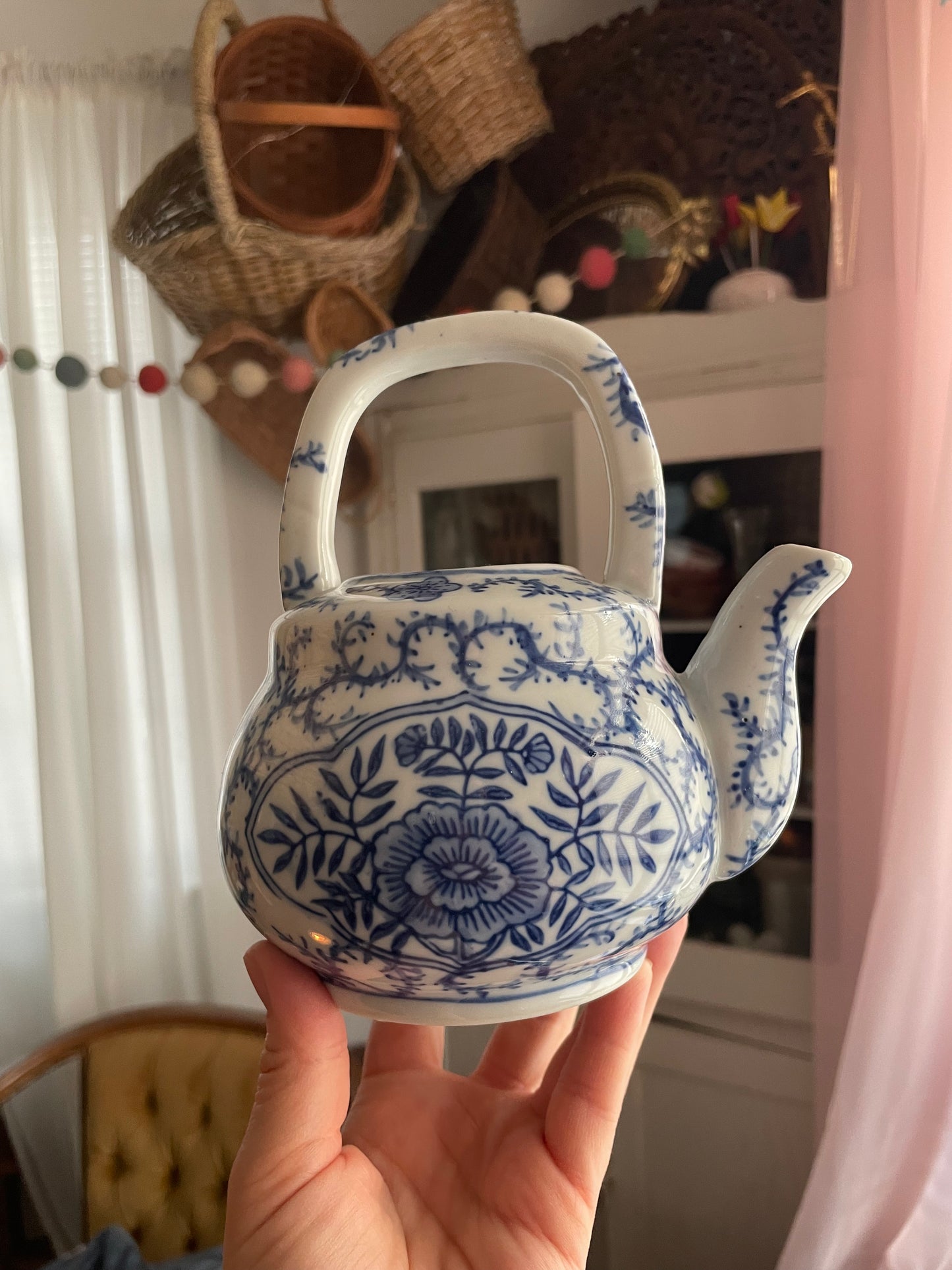 Blue And White Floral Ceramic Decorative Teapot