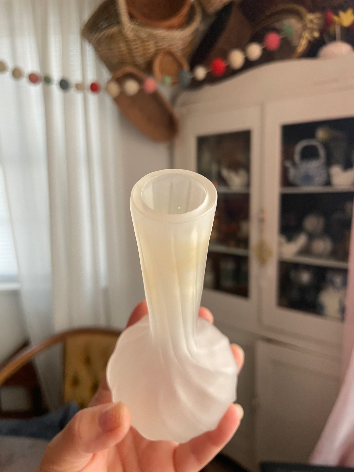 Bud Vase Spiral Frosted Molded 5.75 in CA Marketing Innovations Cut Top Vintage
