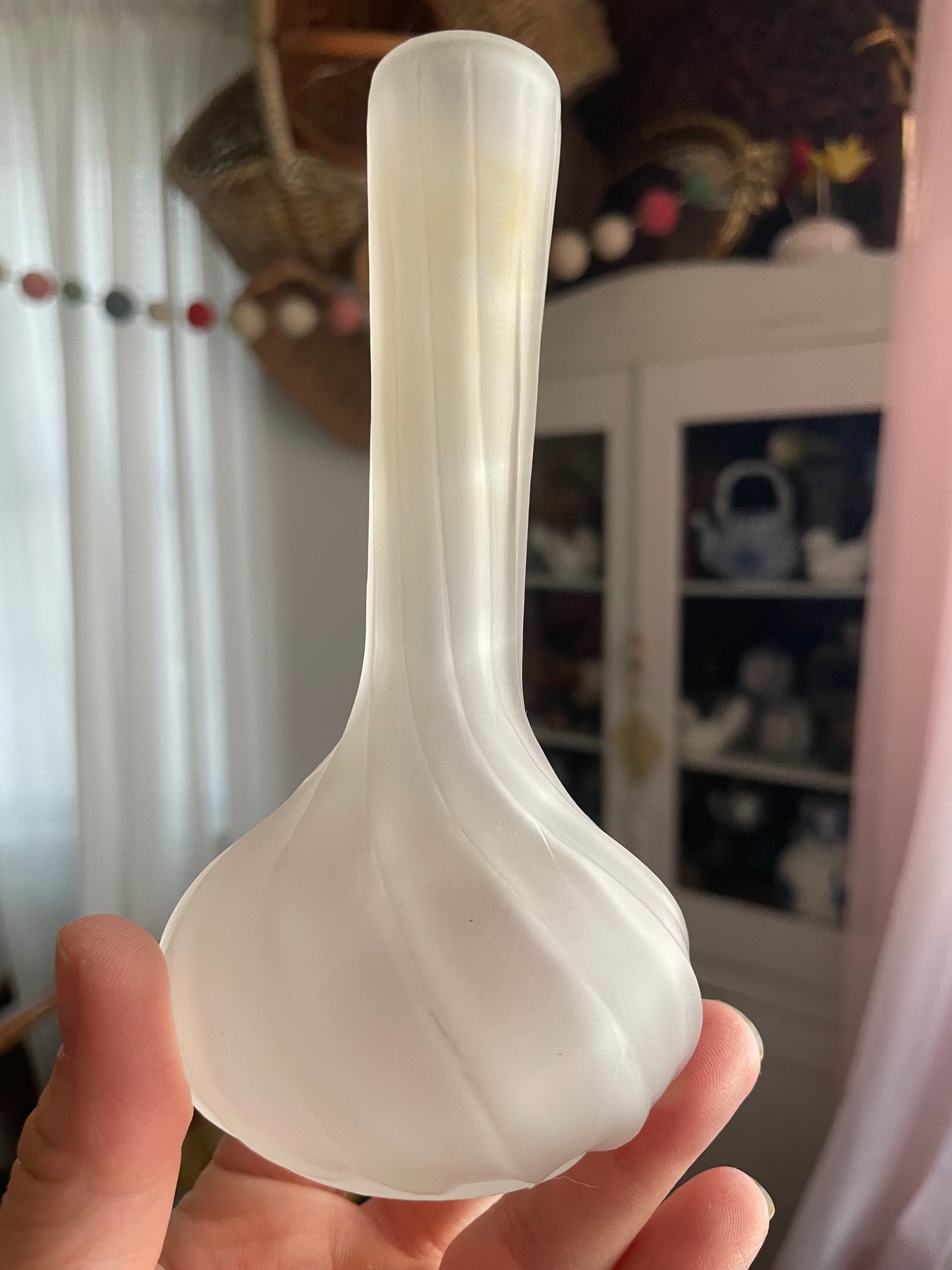 Bud Vase Spiral Frosted Molded 5.75 in CA Marketing Innovations Cut Top Vintage