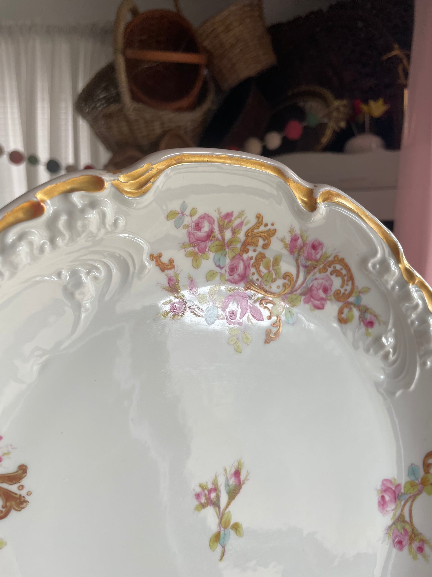 Hand Painted - Jean Pouyat Limoges France - Pink Flower Floral Cake Plate