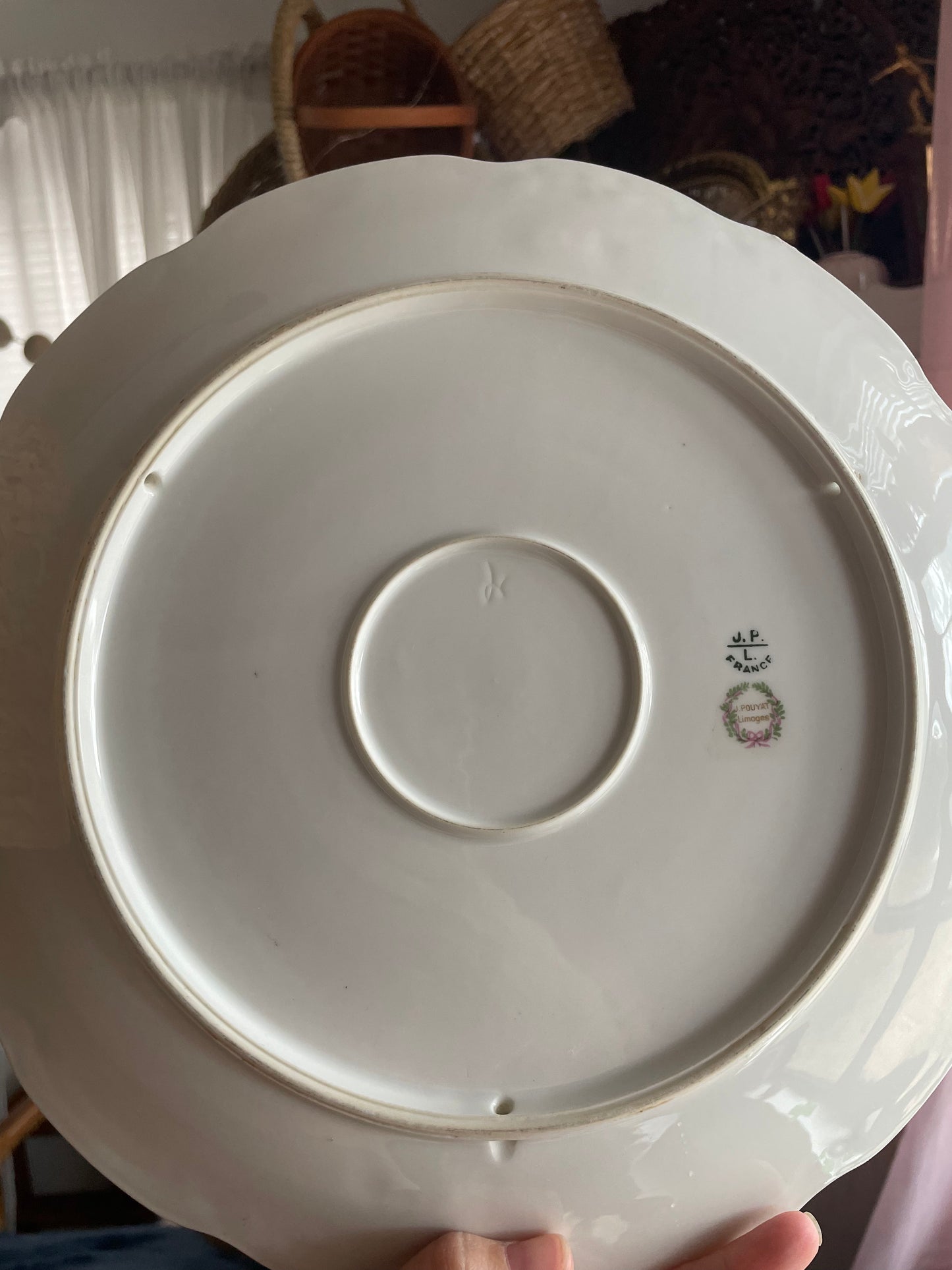 Hand Painted - Jean Pouyat Limoges France - Pink Flower Floral Cake Plate