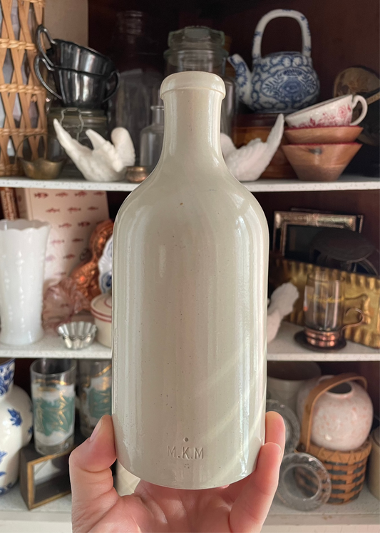 Cream Stoneware Beer Bottle