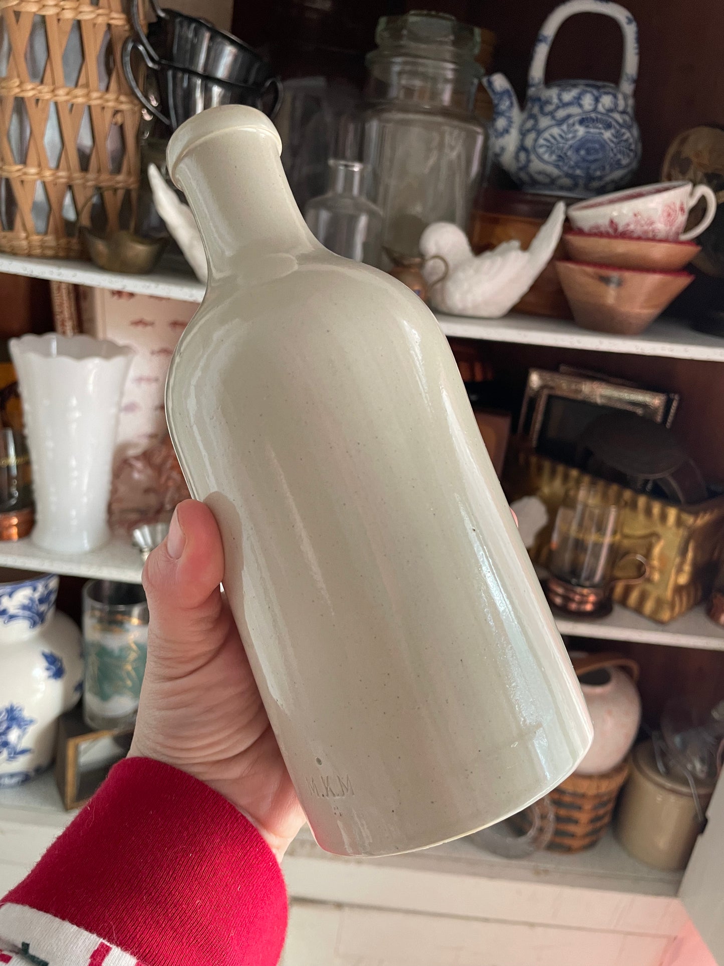 Cream Stoneware Beer Bottle