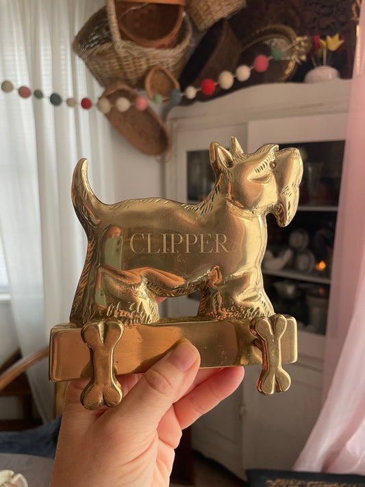 Vintage Brass Dog and Bone Wall Hooks