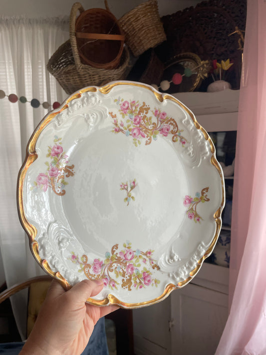 Hand Painted - Jean Pouyat Limoges France - Pink Flower Floral Cake Plate