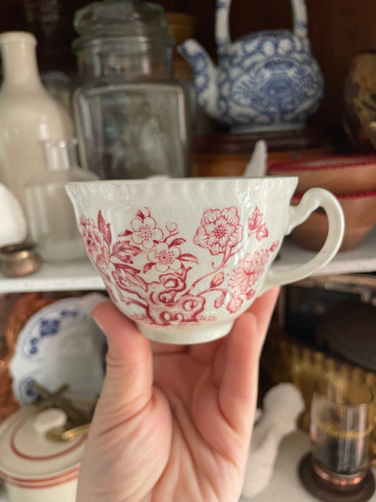 Red Transferware China Teacup