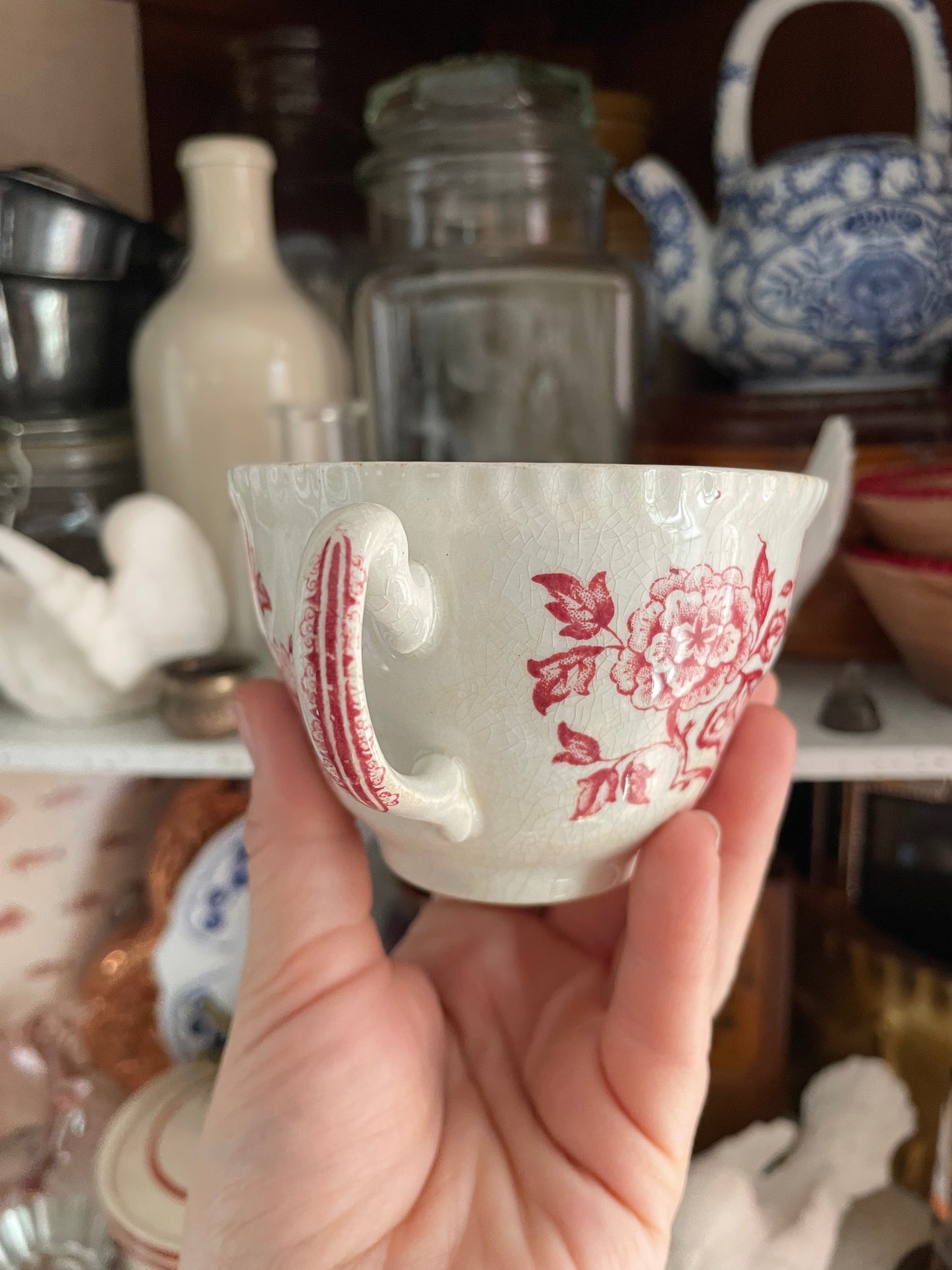 Red Transferware China Teacup