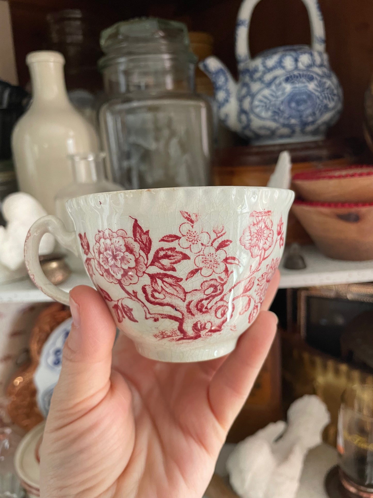 Red Transferware China Teacup
