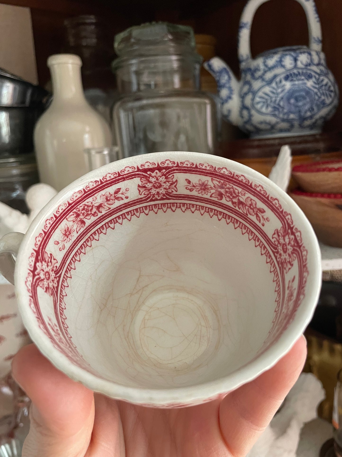 Red Transferware China Teacup