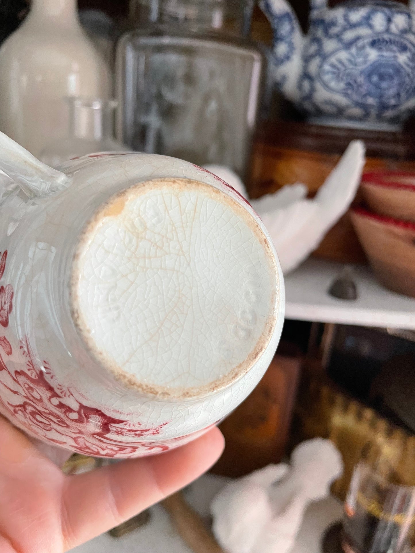 Red Transferware China Teacup