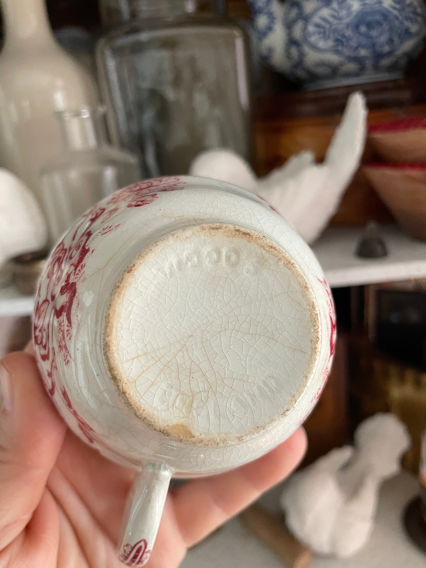Red Transferware China Teacup