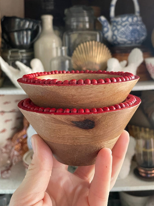 Small Wooden Bowls with Red Bead Rim